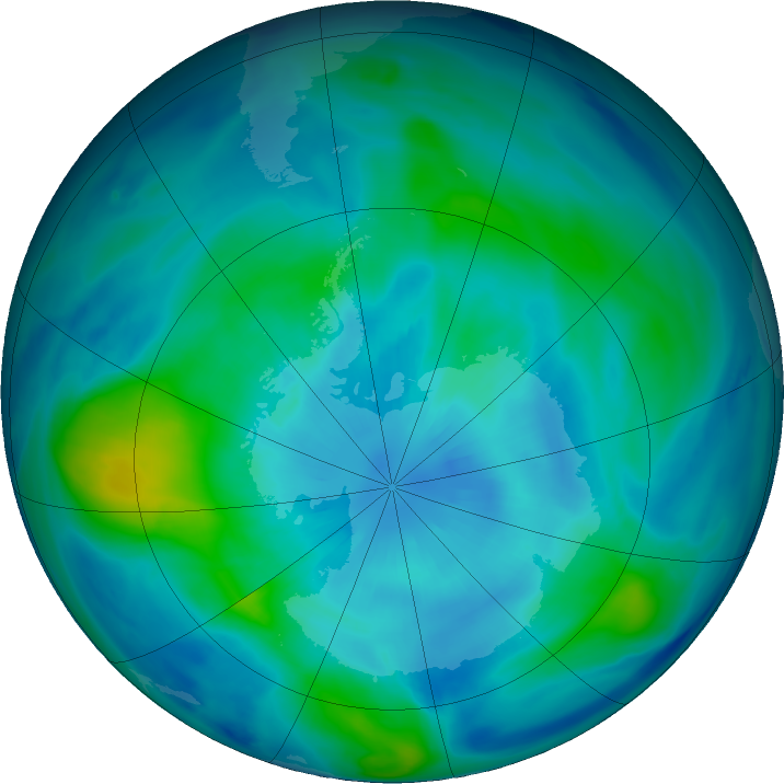 Antarctic ozone map for 24 March 2019